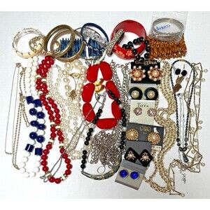 Wearable Vintage Jewelry Lot Necklaces Earrings Bracelets Mixed 2+ Lbs